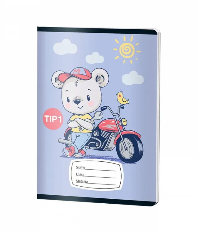 Caiet Tip1 BAIETI, A5, Pigna, 24 file, hartie 70grm, URSULETZ MOTO